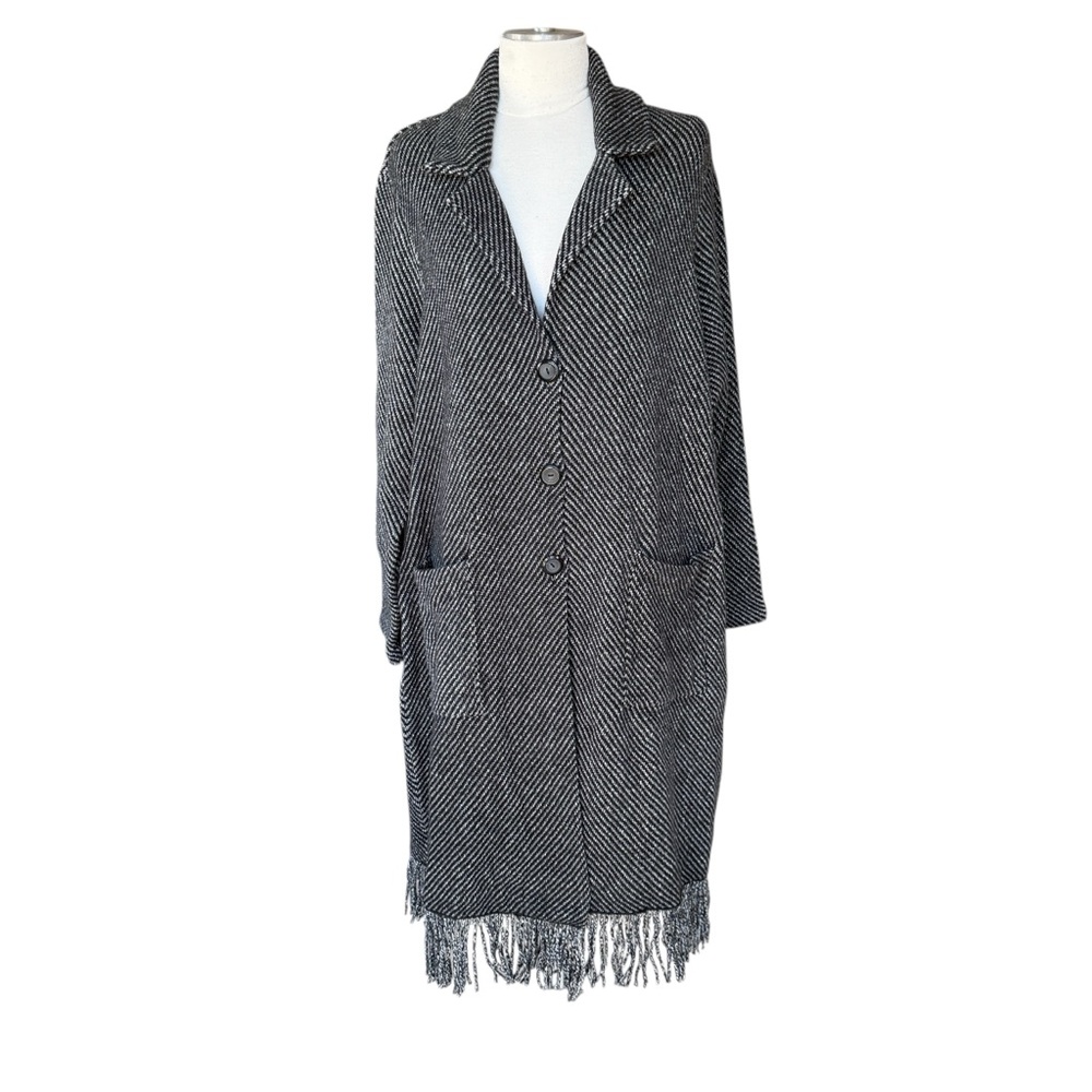 J.JILL WEARABLE COLLECTION Black and White Fringe Sweater Coat New Tags Size 2X